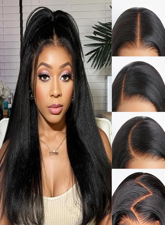 WIGER Straight Lace Frontal Wigs for Black Women Yaki Straight Layered Wigs 13X6 HD Lace Front Wig Long Synthetic Blow Out Hair for Daily or Events Salon-trimmed Hairstyle - Image 1
